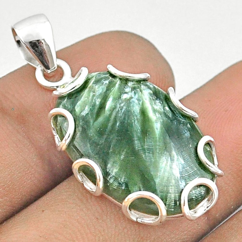 925 silver 11.70cts natural green seraphinite (russian) oval pendant u22080