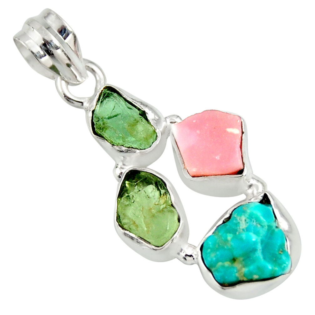 925 silver 13.15cts natural green tourmaline campitos turquoise pendant r26887