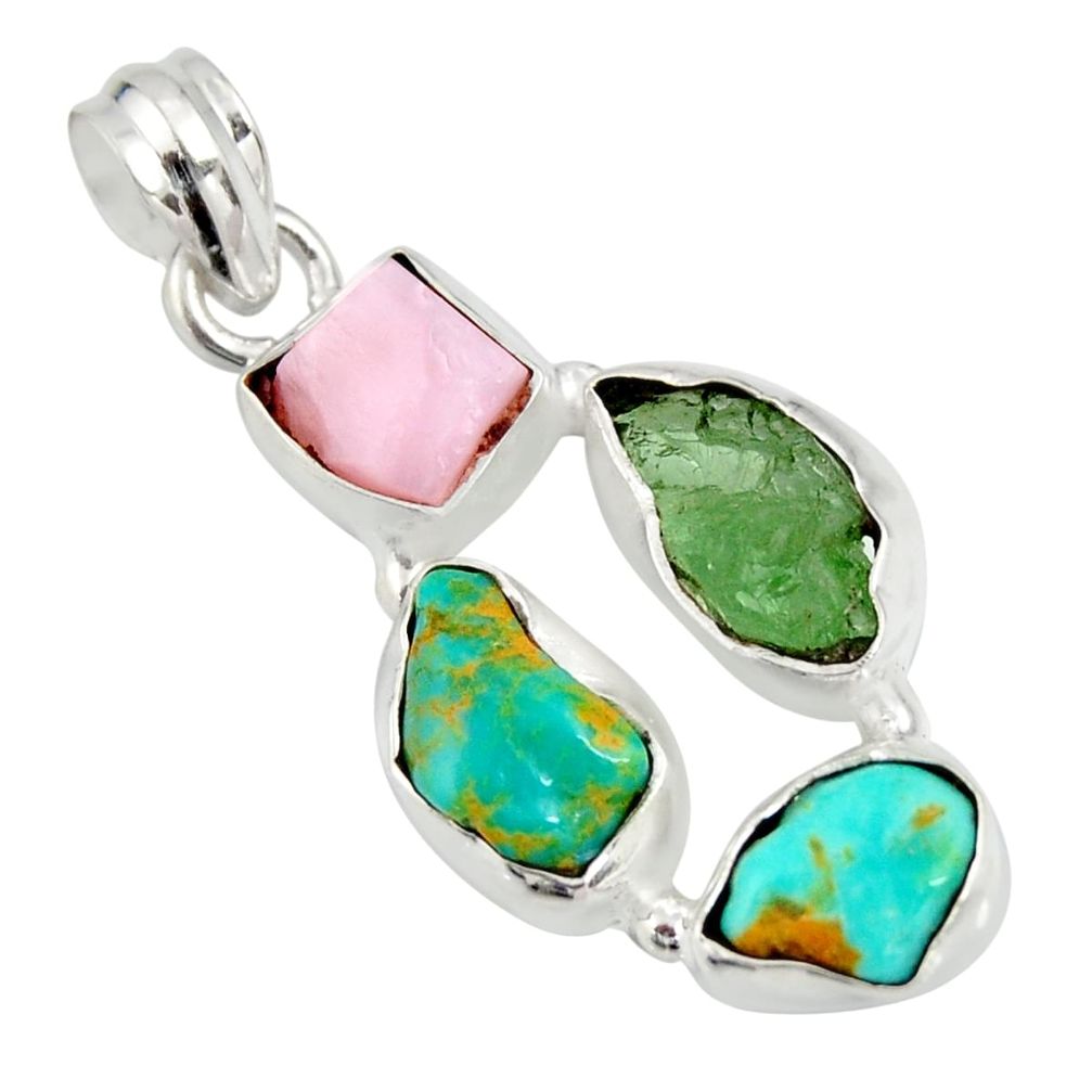 925 silver 13.15cts natural green tourmaline campitos turquoise pendant r26895