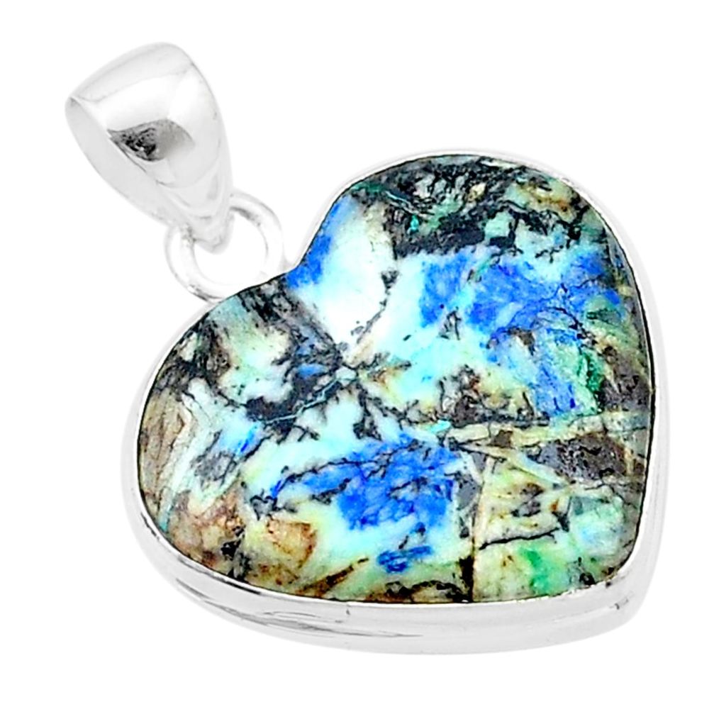 925 silver 14.47cts natural green turquoise azurite heart shape pendant u39150