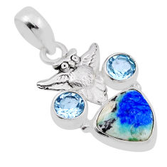 925 silver 5.99cts natural green turquoise azurite topaz owl pendant n29296