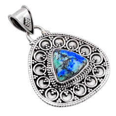 925 silver 4.97cts natural green turquoise azurite trillion shape pendant n51670
