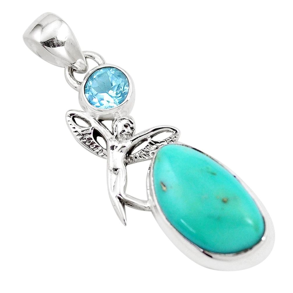 925 silver natural green turquoise tibetan angel wings fairy pendant p16140