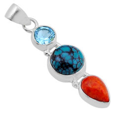 925 silver 6.82cts natural green turquoise tibetan coral topaz pendant n49383