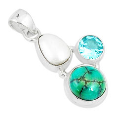 925 silver 7.79cts natural green turquoise tibetan pearl topaz pendant u27430