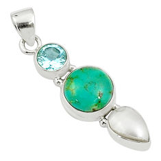 925 silver 7.74cts natural green turquoise tibetan topaz pearl pendant u27457