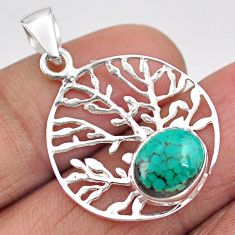 925 silver 3.44cts natural green turquoise tibetan tree of life pendant t88284