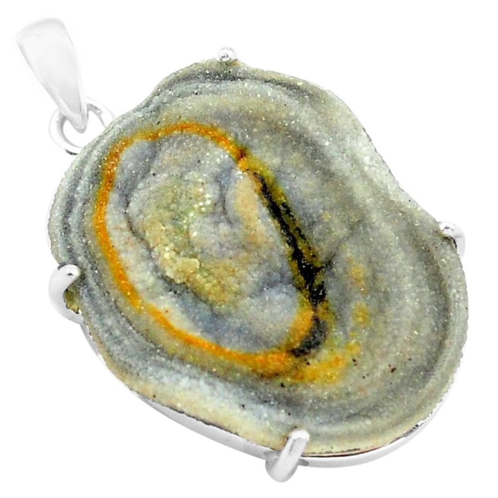 925 silver 37.39cts natural grey desert druzy (chalcedony rose) pendant p74179
