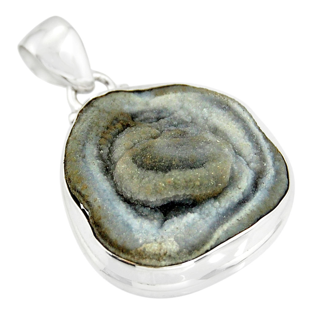 925 silver 26.16cts natural grey desert druzy (chalcedony rose) pendant r20744