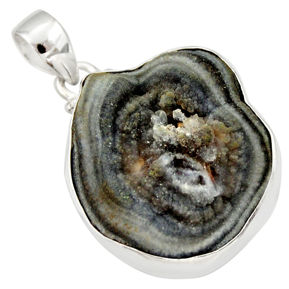 925 silver 25.57cts natural grey desert druzy (chalcedony rose) pendant r33648