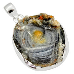 925 silver 36.09cts natural grey desert druzy (chalcedony rose) pendant r33655