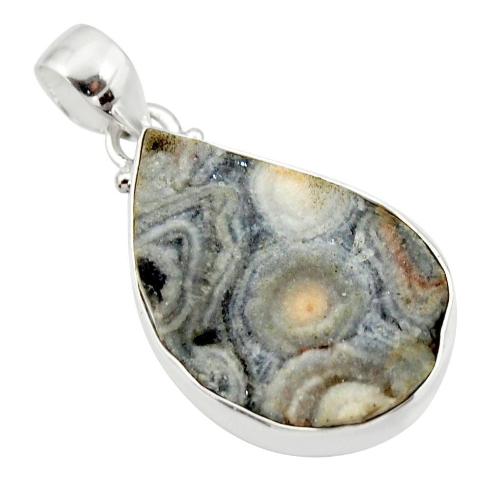 925 silver 14.65cts natural grey desert druzy (chalcedony rose) pendant r33857