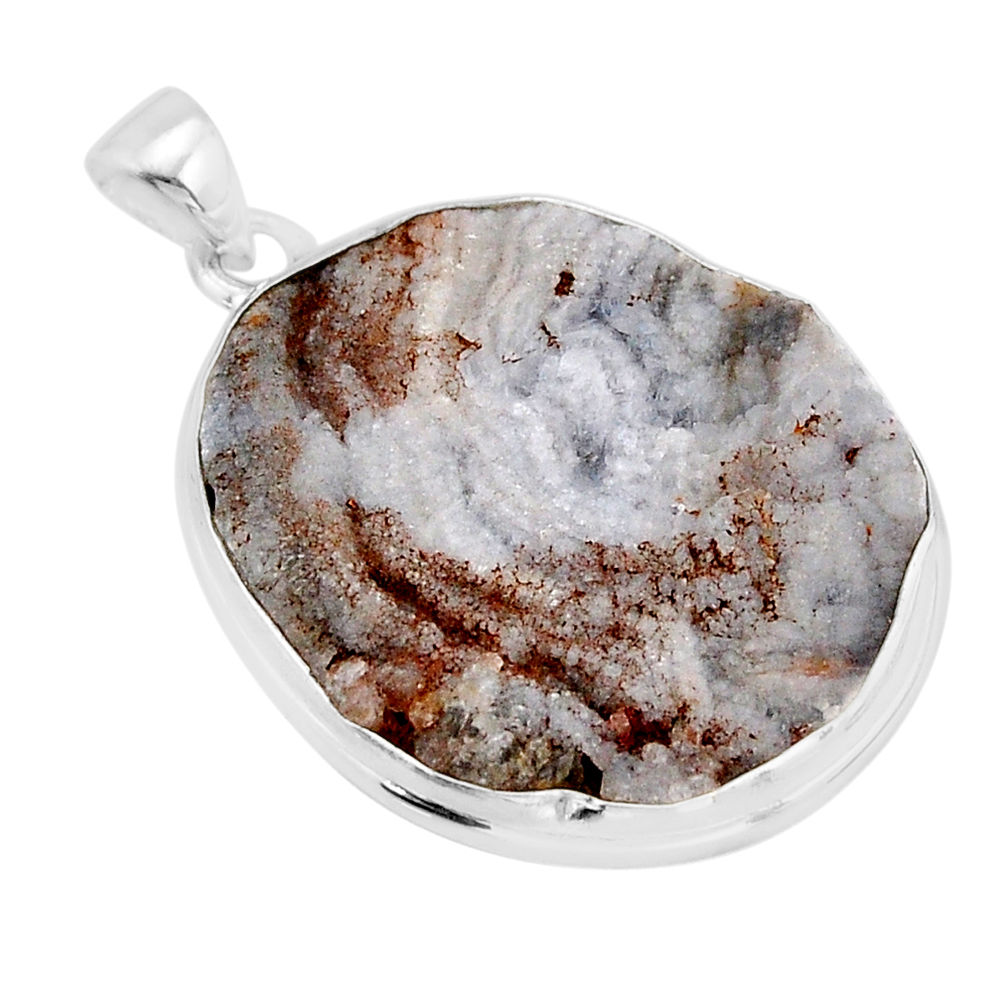 925 silver 20.88cts natural grey desert druzy (chalcedony rose) pendant y66578