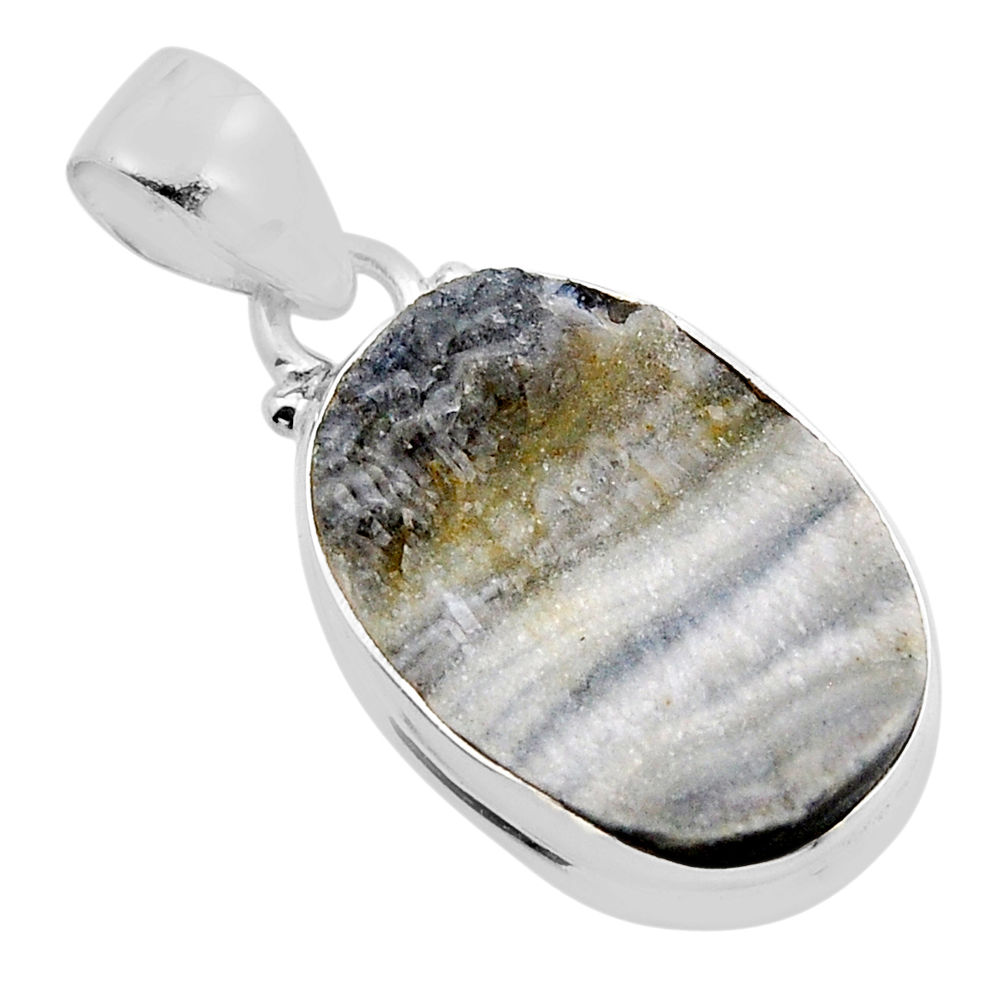 925 silver 13.56cts natural grey desert druzy (chalcedony rose) pendant y87704