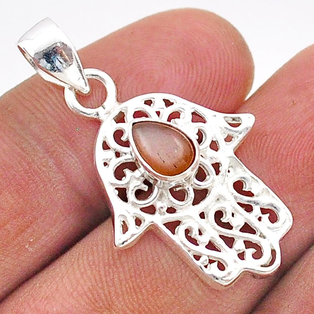 925 silver 1.41cts natural grey moonstone hand of god hamsa pendant t66977