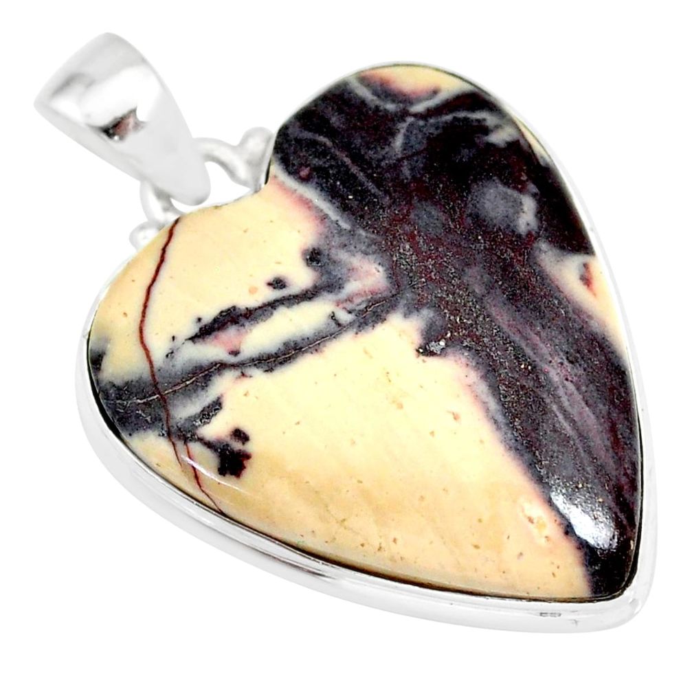 925 silver 23.41cts natural grey porcelain jasper (sci fi) heart pendant r83135