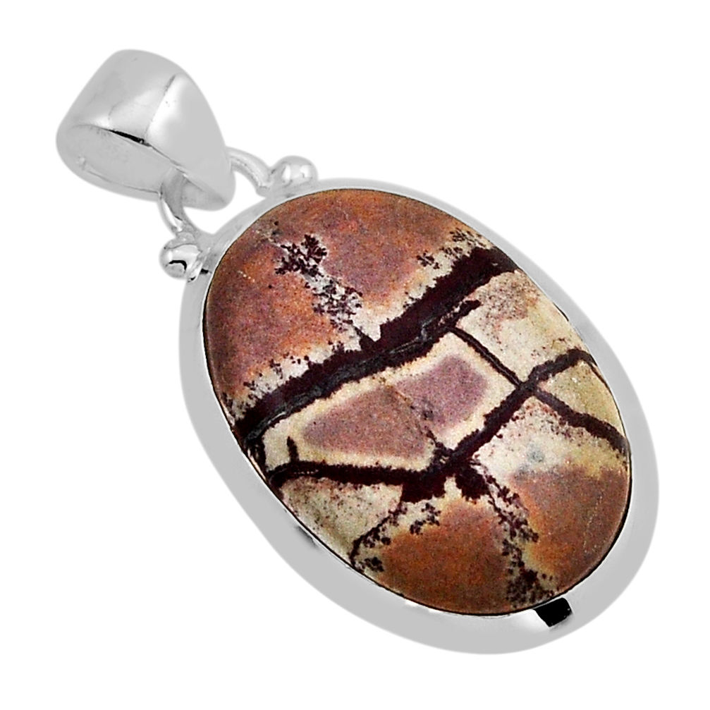 925 silver 14.69cts natural grey sonoran dendritic rhyolite oval pendant n6144