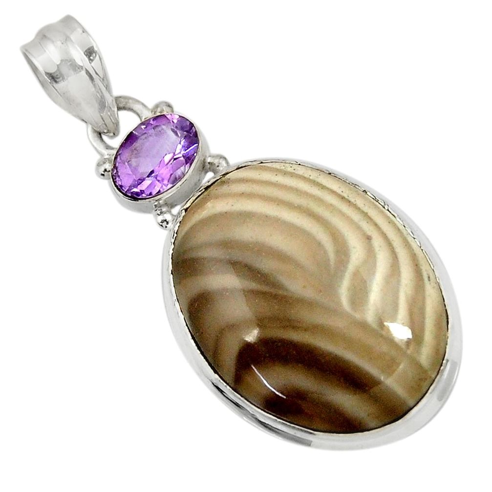 925 silver 24.00cts natural grey striped flint ohio amethyst pendant d41544