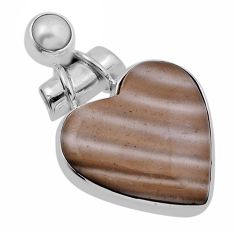 925 silver 13.56cts natural grey striped flint ohio heart pearl pendant n29153