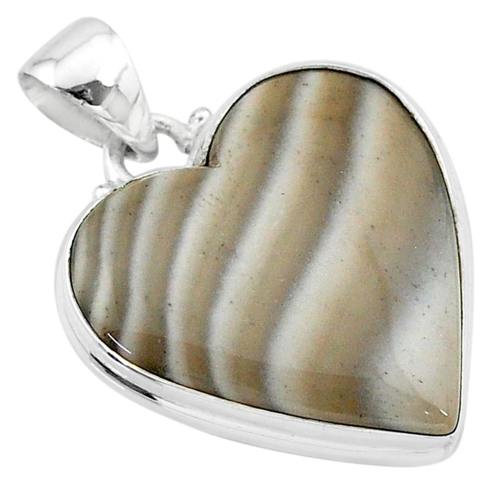 925 silver 17.18cts natural grey striped flint ohio heart pendant t13289