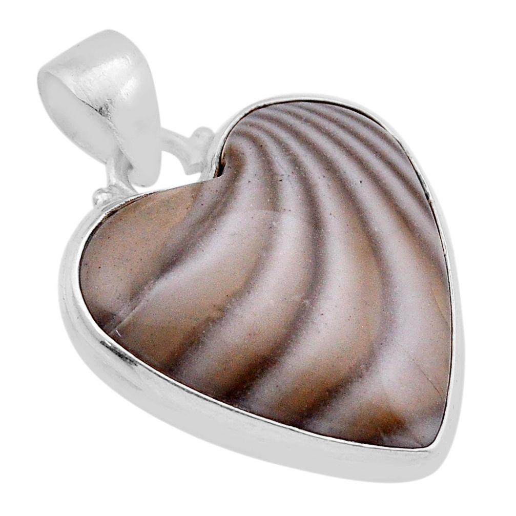 925 silver 16.87cts natural grey striped flint ohio heart shape pendant n51198