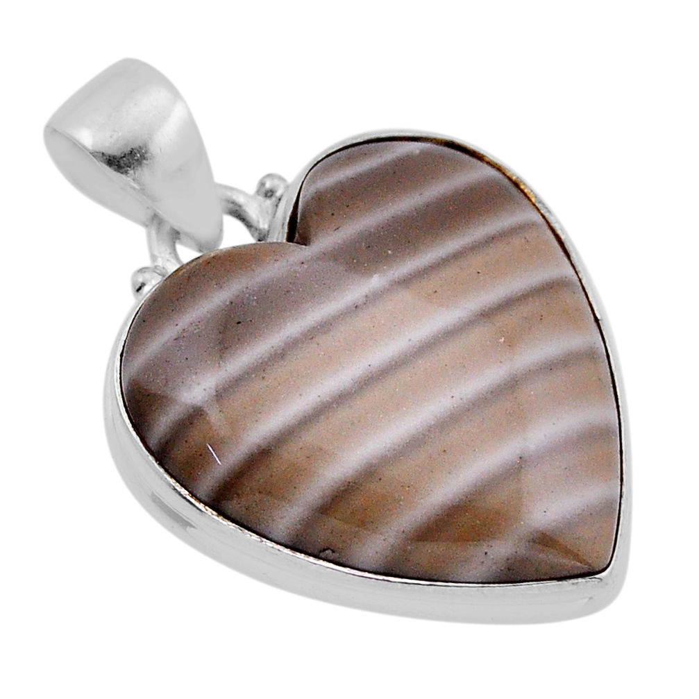 925 silver 16.87cts natural grey striped flint ohio heart shape pendant n51200