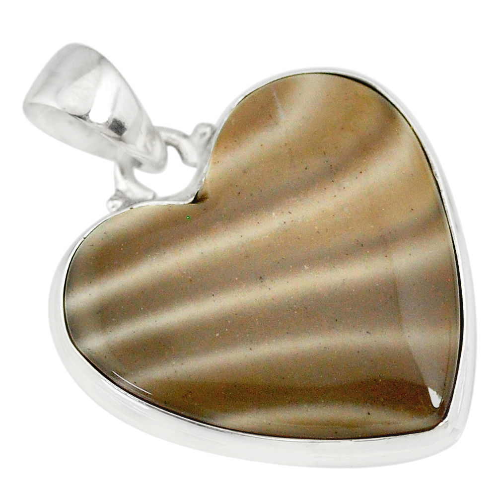 925 silver 16.20cts natural grey striped flint ohio heart shape pendant r83192