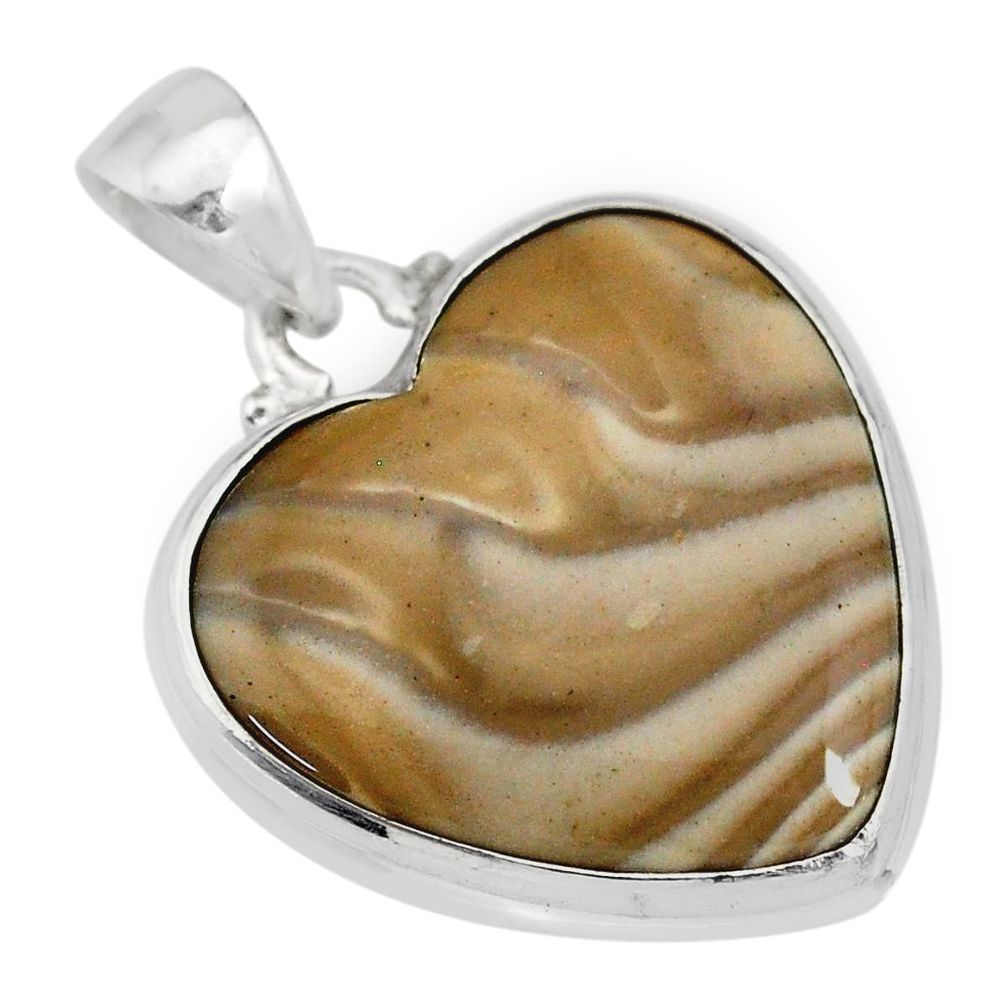 925 silver 14.07cts natural grey striped flint ohio heart shape pendant r83198