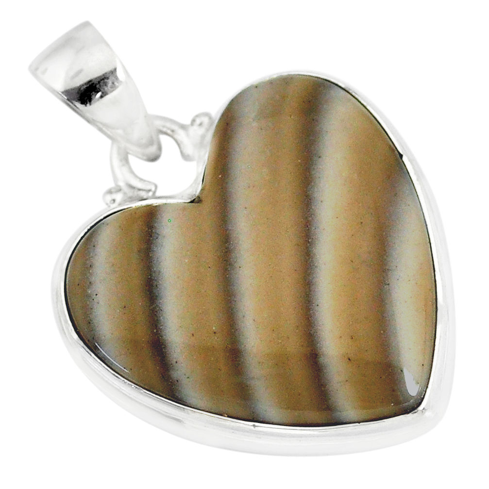 925 silver 14.07cts natural grey striped flint ohio heart shape pendant r83220