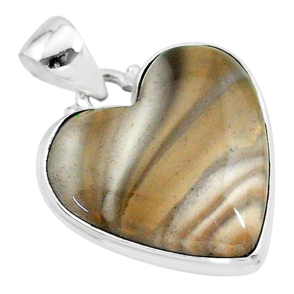 925 silver 16.73cts natural grey striped flint ohio heart shape pendant t13294