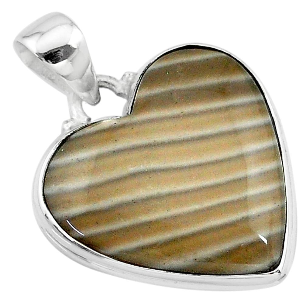 925 silver 17.22cts natural grey striped flint ohio heart shape pendant t13297