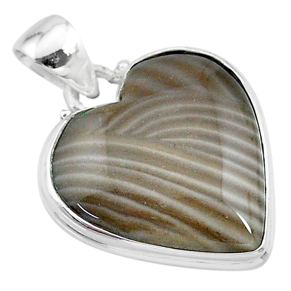 925 silver 17.57cts natural grey striped flint ohio heart shape pendant t13309