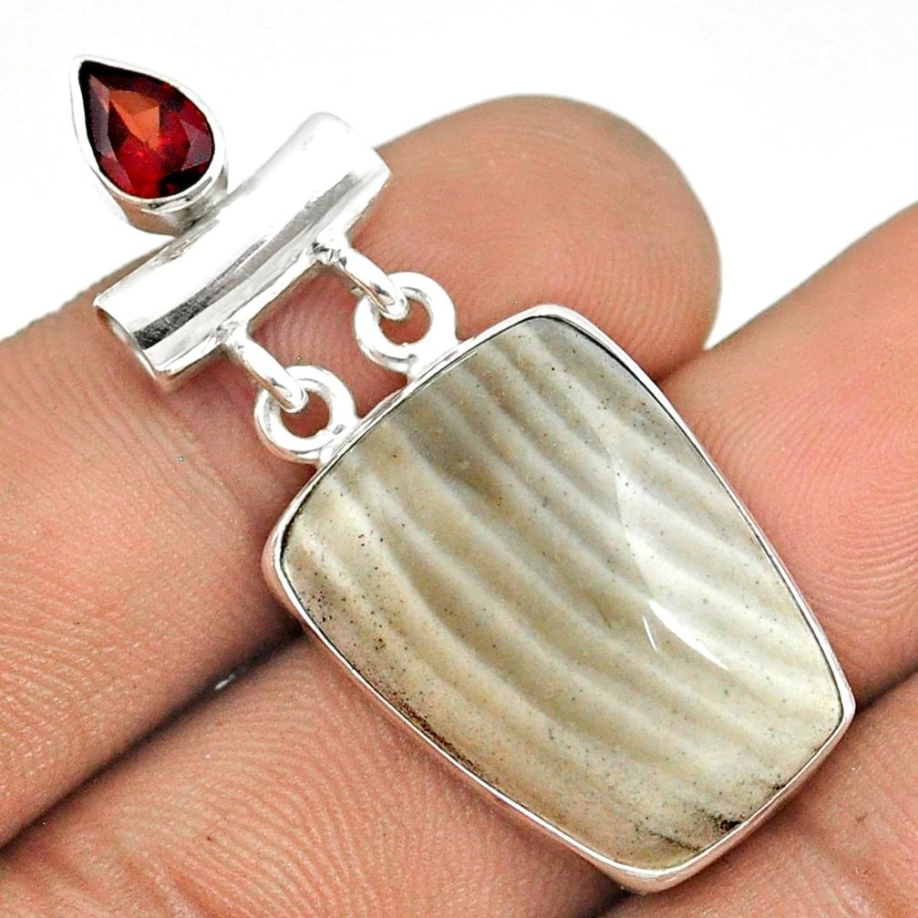 925 silver 17.18cts natural grey striped flint ohio red garnet pendant u22053