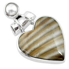 925 silver 14.23cts natural grey striped flint ohio white pearl pendant t13131