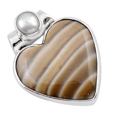 925 silver 12.58cts natural grey striped flint ohio white pearl pendant y42235