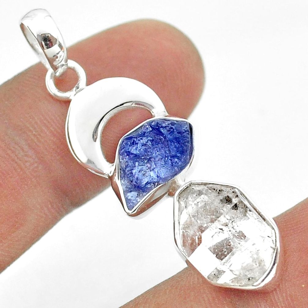 925 silver 10.28cts natural herkimer diamond tanzanite raw pendant t49946