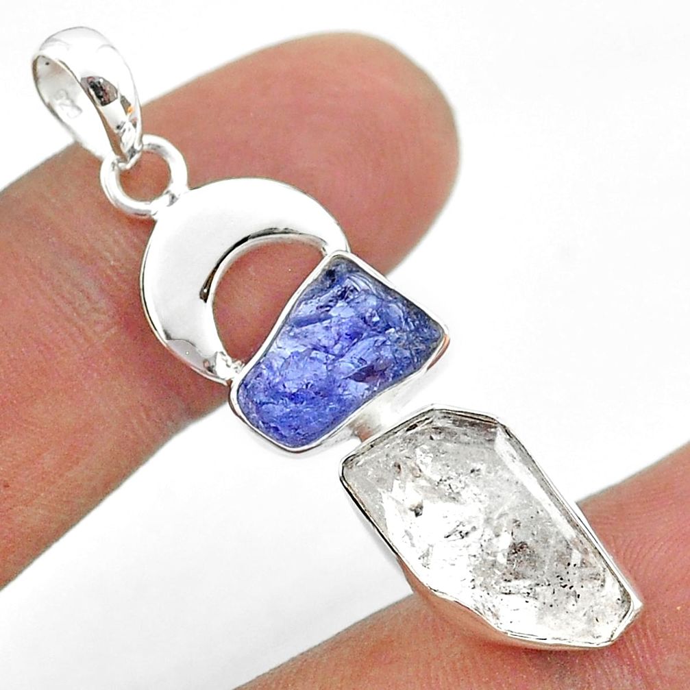 925 silver 12.52cts natural herkimer diamond tanzanite raw pendant t49952