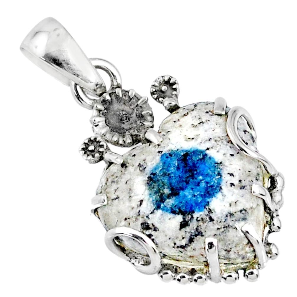 925 silver 12.71cts natural k2 blue (azurite in quartz) heart pendant r67600