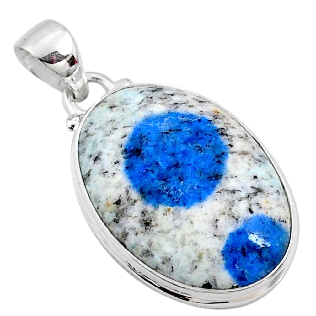 925 silver 16.73cts natural k2 blue (azurite in quartz) oval pendant r66276