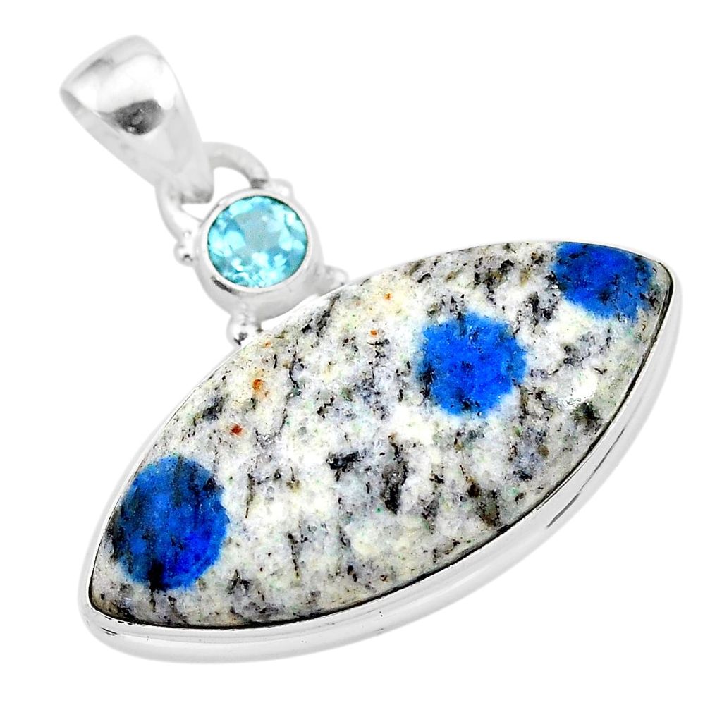 925 silver 20.65cts natural k2 blue (azurite in quartz) topaz pendant t28559