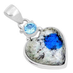 925 silver 10.70cts natural k2 blue (azurite in quartz) topaz pendant y5619