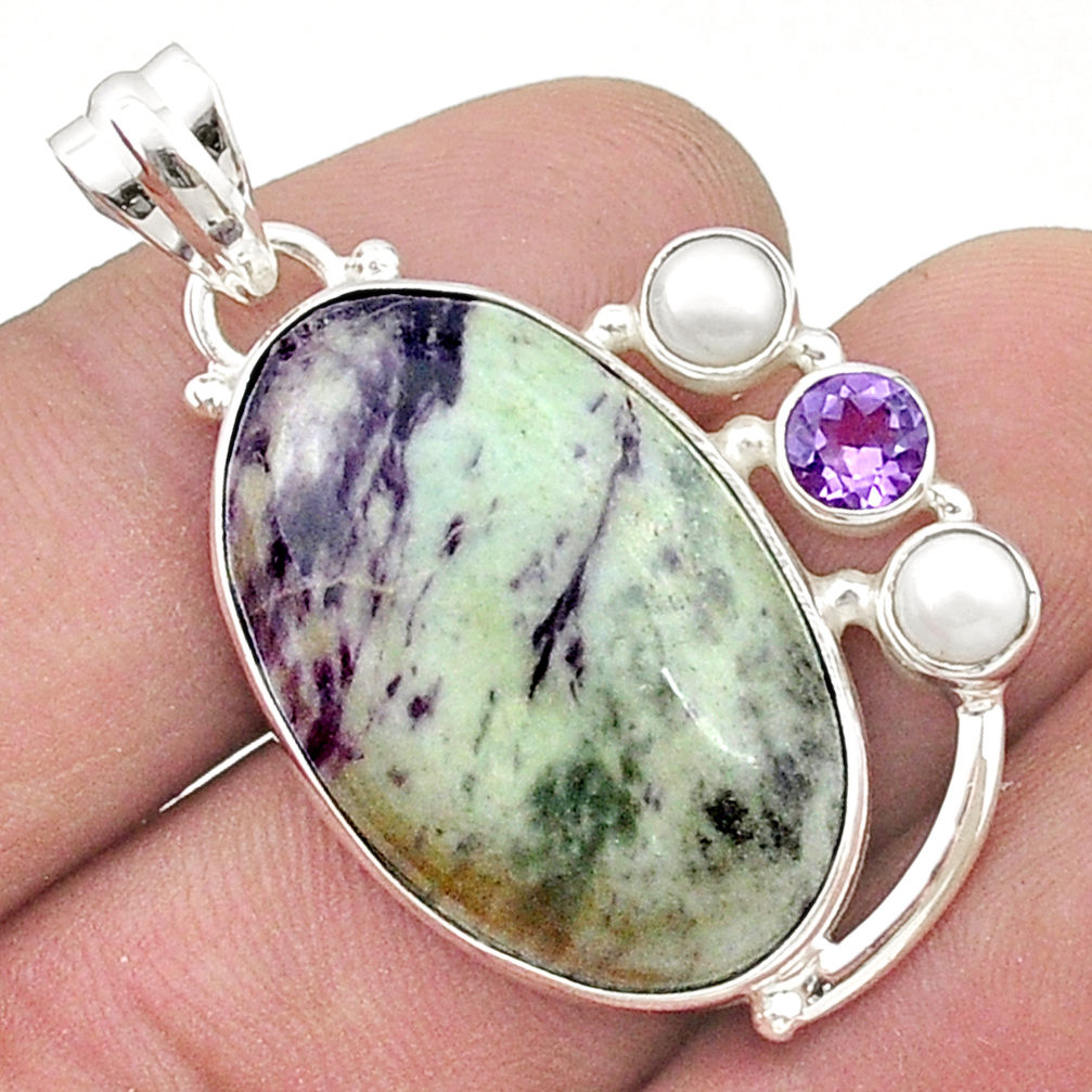 925 silver 23.19cts natural kammererite amethyst pearl pendant jewelry u50676