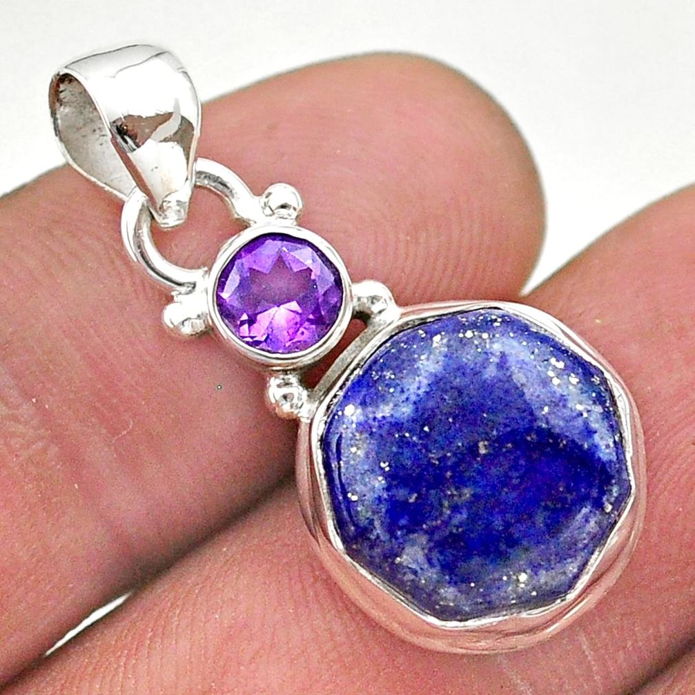 925 silver 6.95cts natural lapis lazuli hexagon amethyst hexagon pendant t46486