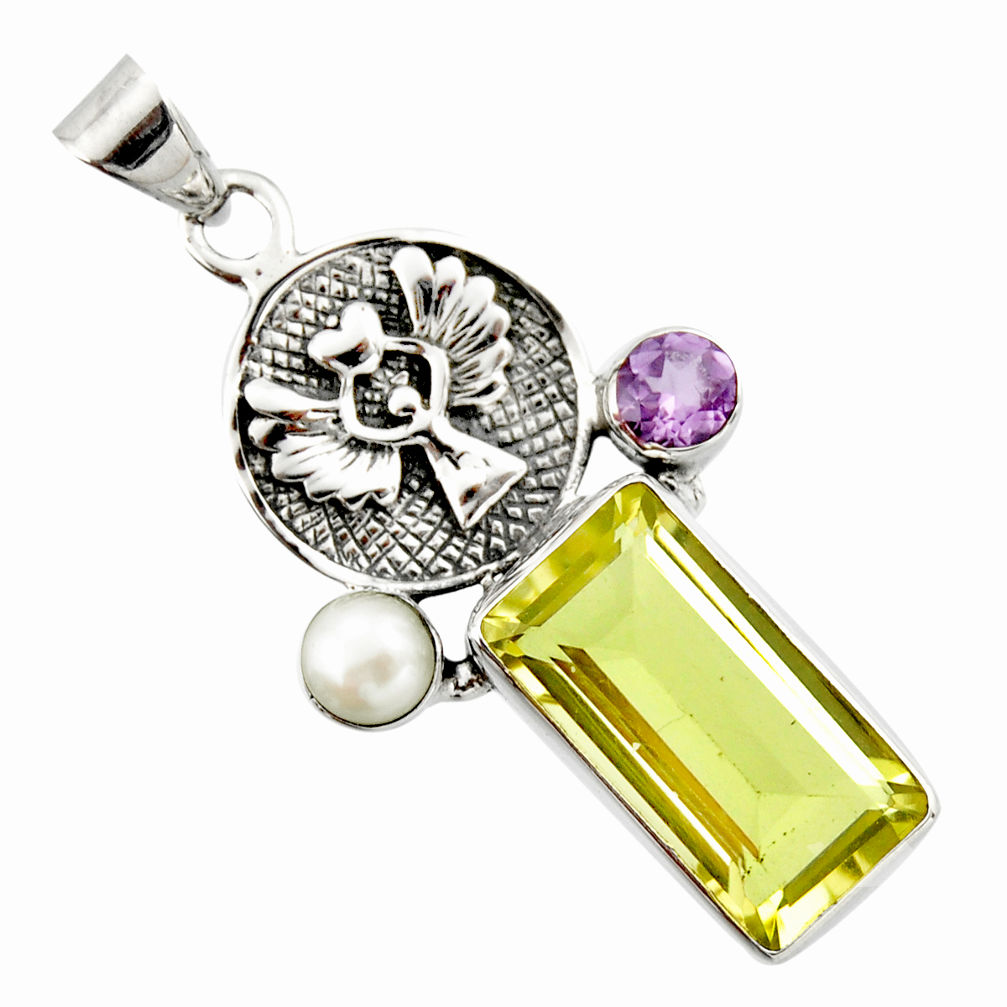 925 silver 10.03cts natural lemon topaz amethyst eagle charm pendant r20464