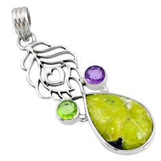 Clearance Sale- 925 silver 13.15cts natural lizardite (meditation stone) amethyst pendant r72923