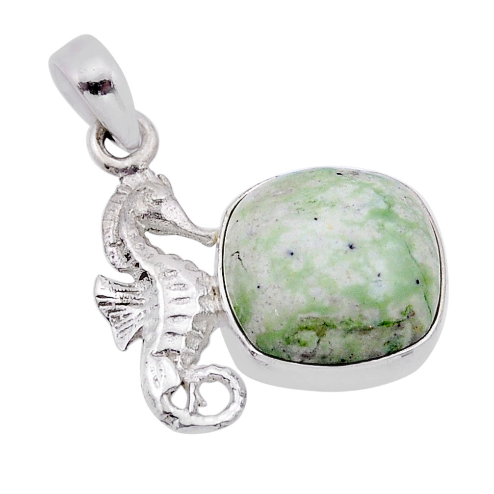 925 silver 4.90cts natural lizardite (meditation stone) seahorse pendant n54109