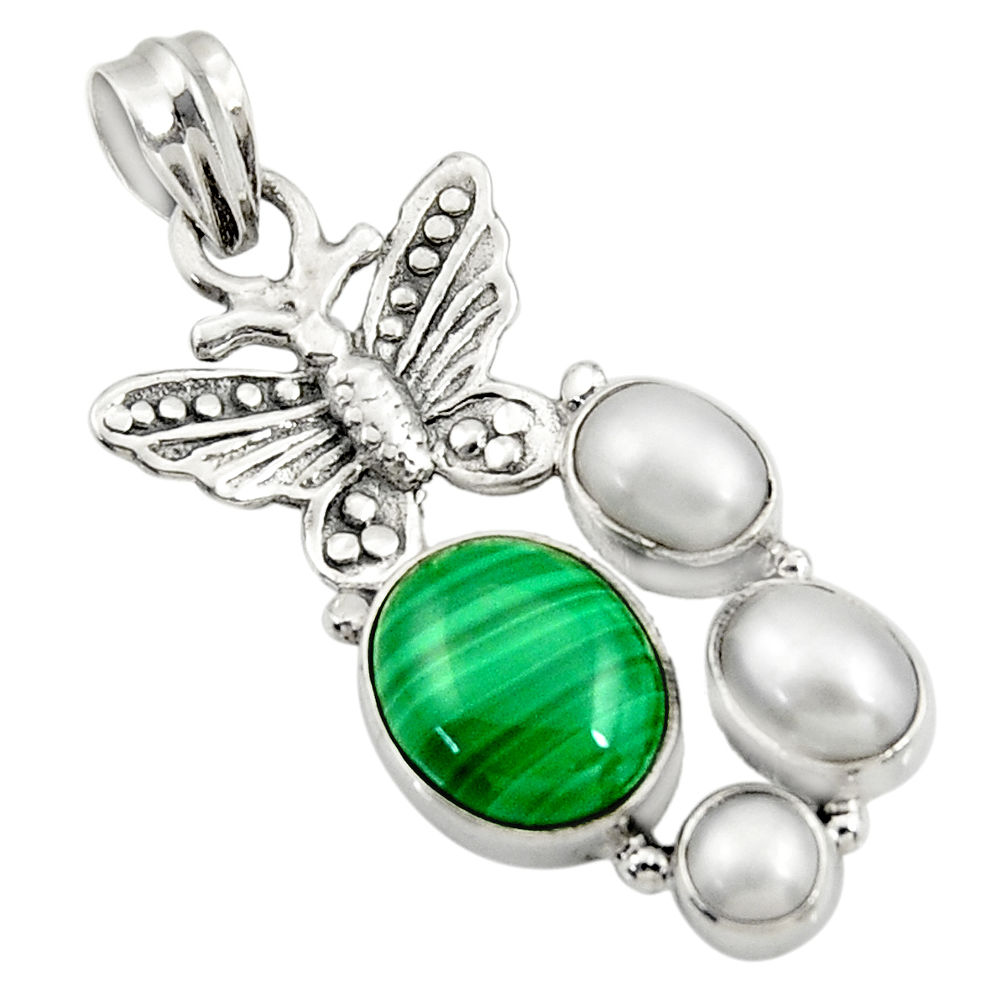 925 silver 10.54cts natural malachite (pilot's stone) butterfly pendant d42756