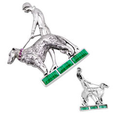 925 silver 5.04cts natural malachite (pilot's stone) dog brooch pendant n53451
