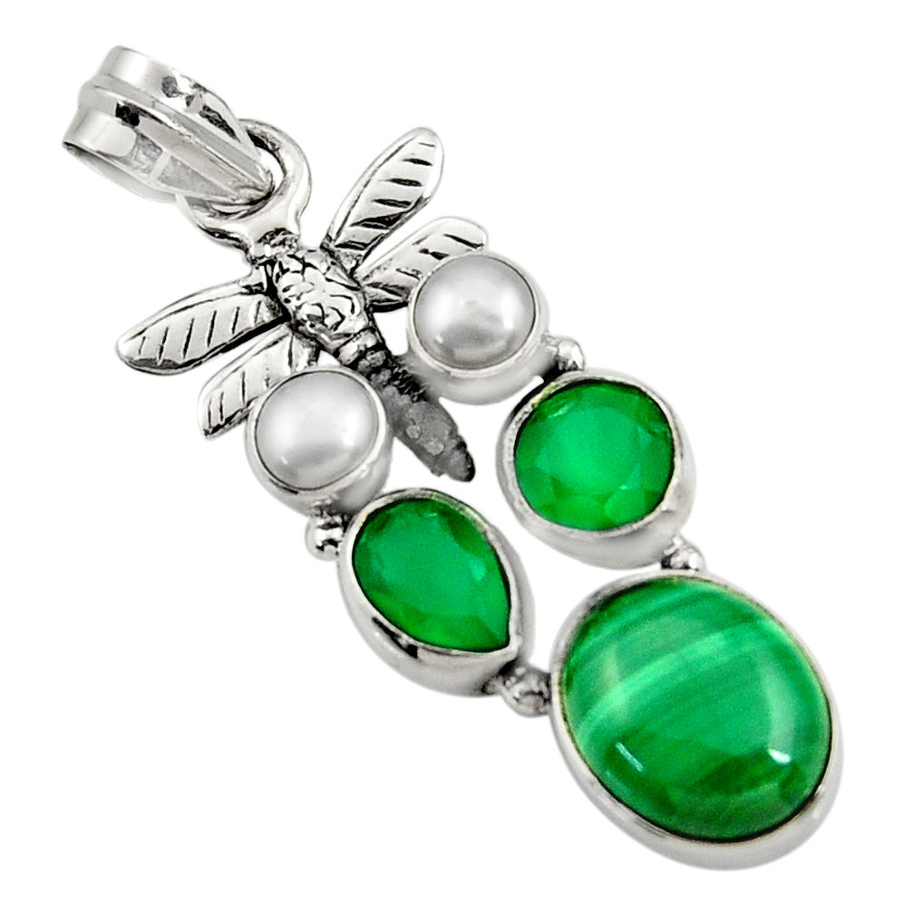 925 silver 10.33cts natural malachite (pilot's stone) dragonfly pendant d42752