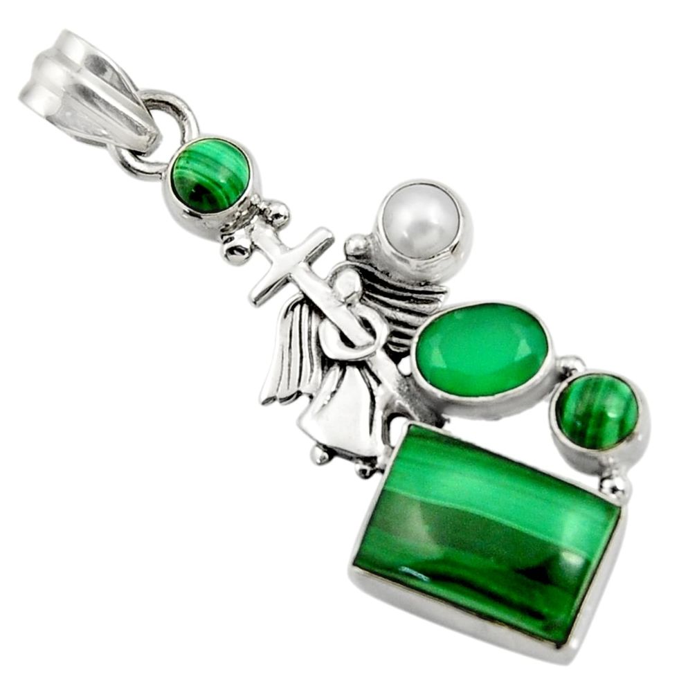 925 silver 10.62cts natural malachite (pilot's stone) holy cross pendant d42749